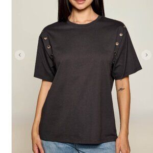 Cotton Boyfriend Tee With Grommets in Washed Black